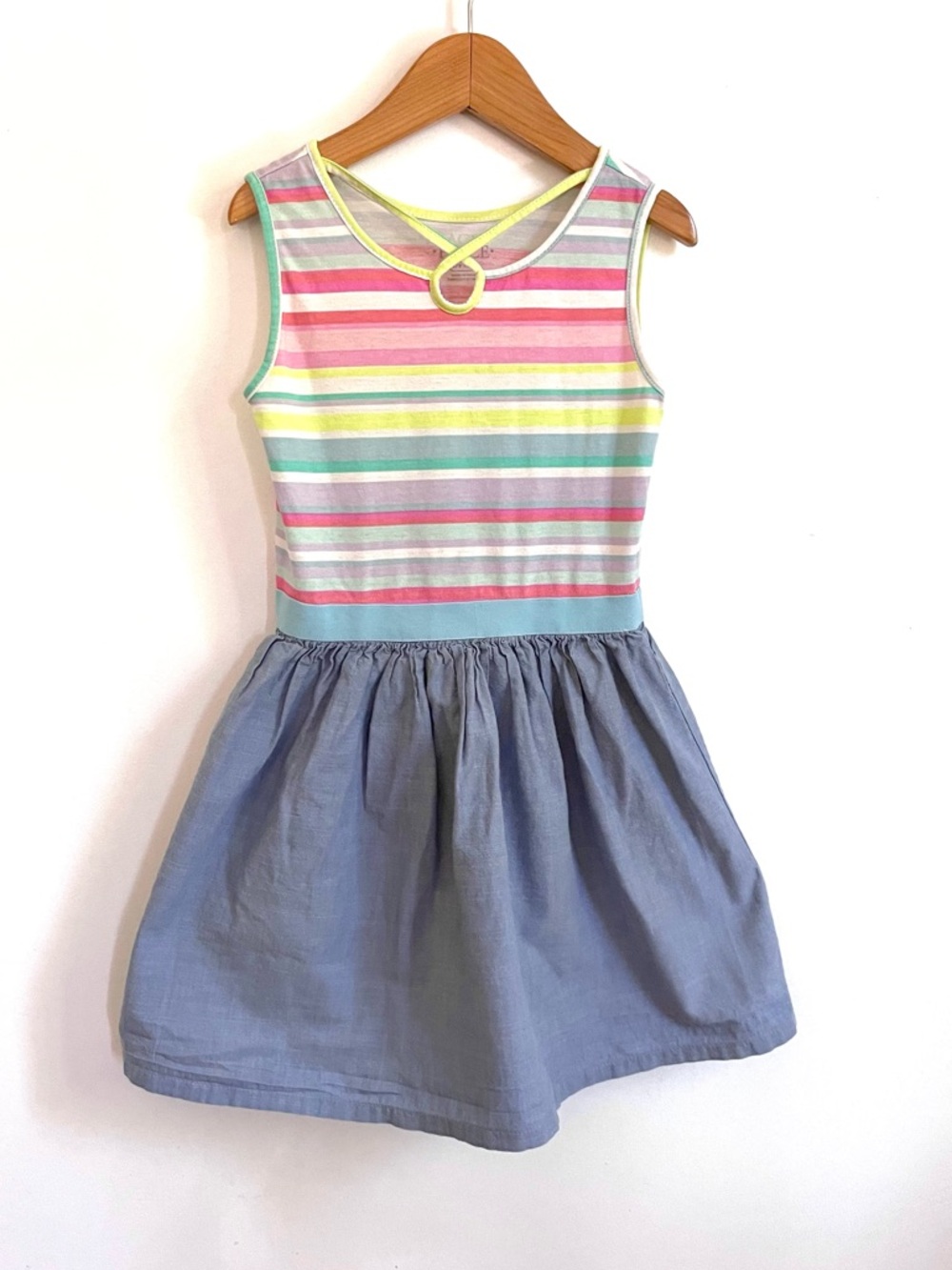 5/$20💥Chambray Skirt Summer Tank Dress, Cute Rainbow Jersey Peekaboo Neckline